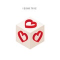 Isometric. icon. Valentine, red heart in box, vector symbol in s Royalty Free Stock Photo