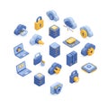 Isometric technology icons cloud computing data security and networking image Royalty Free Stock Photo