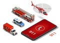 Emergency Service Isometric Icons Set