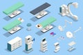 Isometric icons set of Equipment and Medical Devices in Modern Operating Room. Medical Devices for Neurosurgery. Royalty Free Stock Photo