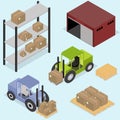 Isometric icons set of logistics and delivery, warehouse, boxes,
