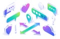 Isometric icons shield, cloud, speech bubbles