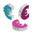 Isometric icons of symbol euro currency. Vector. Royalty Free Stock Photo