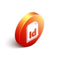 Isometric ID File document icon isolated on white background. Orange circle button. Vector Illustration