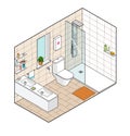 Isometric illustration of bathroom. Hand drawn interior view.