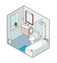 Isometric illustration of bathroom. Hand drawn interior view.