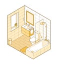 Isometric illustration of bathroom. Hand drawn interior view.