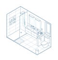 Isometric illustration of bathroom. Hand drawn interior view.