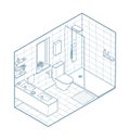 Isometric illustration of bathroom. Hand drawn interior view.