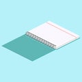 Isometric illustration on a blue background with the image of open spiral notebook. Vector illustration.