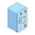 Isometric Illustration of a Blue Refrigerator with Fruit Magnets Royalty Free Stock Photo