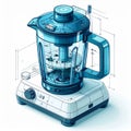 Isometric Illustration of a Blue and White Kitchen Blender on White Royalty Free Stock Photo