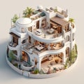 Isometric illustration of a bunglow house based on Arabic and Greece architecture.