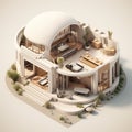 Isometric illustration of a bunglow house based on Arabic and Greece architecture.