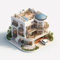 Isometric illustration of a bunglow house based on Arabic and Greece architecture.