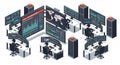 Isometric Server Room with Cybersecurity Alert Royalty Free Stock Photo