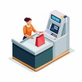 Customer at Automated SelfCheckout Kiosk Royalty Free Stock Photo