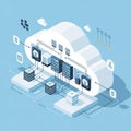 Isometric illustration of cloud computing architecture on a blue background Royalty Free Stock Photo