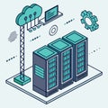 Isometric illustration of cloud computing and server infrastructure Royalty Free Stock Photo