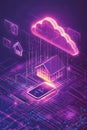 Isometric illustration of cloud computing and smartphone technology Royalty Free Stock Photo