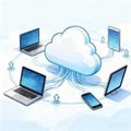 Cloud Computing Network Connecting Laptops, Tablets, and Mobile Devices Royalty Free Stock Photo