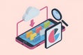 Isometric Illustration of Cloud Data Management and Analysis on a Smartphone Royalty Free Stock Photo