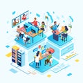 Isometric illustration of cloud network database management, customer service, manager and database administration Royalty Free Stock Photo