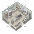 Isometric illustration of a commercial kitchen layout. Key elements Royalty Free Stock Photo