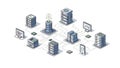 An isometric illustration of a complex network of interconnected computer servers and devices Royalty Free Stock Photo