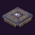 Isometric illustration of a computer microchip representing AI technology. The chip Royalty Free Stock Photo