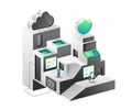 Isometric illustration concept. Building cloud data server network