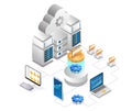 Isometric illustration concept of cloud server data analysis engine Royalty Free Stock Photo