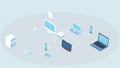 Isometric illustration of a connected digital network of devices Royalty Free Stock Photo