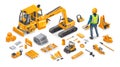 Isometric Illustration of Construction Equipment and Tools Royalty Free Stock Photo