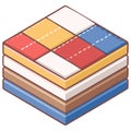 Isometric illustration of a cozy stack of folded blankets and a colorful patchwork quilt Royalty Free Stock Photo