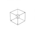Isometric illustration of a cube with inner dimensions depicted by dashed lines and Royalty Free Stock Photo