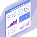 An isometric illustration of a dashboard interface with various charts and data visualizations displayed Royalty Free Stock Photo