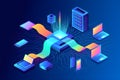 Isometric illustration of a data center and connected devices Royalty Free Stock Photo