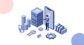Isometric illustration of data security and protection with server and smartphone Royalty Free Stock Photo