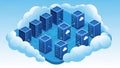 Each tower has a speech bubble with a cloud icon emphasizing cloud technology Royalty Free Stock Photo