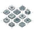 Isometric illustration depicting a collection of stylized computer chips and Royalty Free Stock Photo