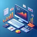 Isometric illustration depicting a data analytics and business intelligence setup Royalty Free Stock Photo
