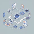 Isometric illustration depicting a digital ecosystem with interconnected components Royalty Free Stock Photo