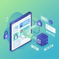 Isometric illustration depicting a digital interface with user profiles and content Royalty Free Stock Photo