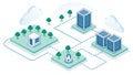 Isometric illustration depicting a digital network infrastructure Royalty Free Stock Photo