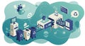 An isometric illustration depicting a futuristic recycling process. Robotic elements Royalty Free Stock Photo