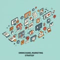 Isometric illustration depicting an omnichannel marketing strategy with various digital Royalty Free Stock Photo