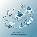 Isometric illustration depicting robotic process automation. Features robotic Royalty Free Stock Photo