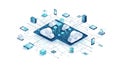 An isometric illustration of cloud computing and data storage technology Royalty Free Stock Photo