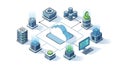 An isometric illustration of a cloud computing system with various servers and devices connected Royalty Free Stock Photo